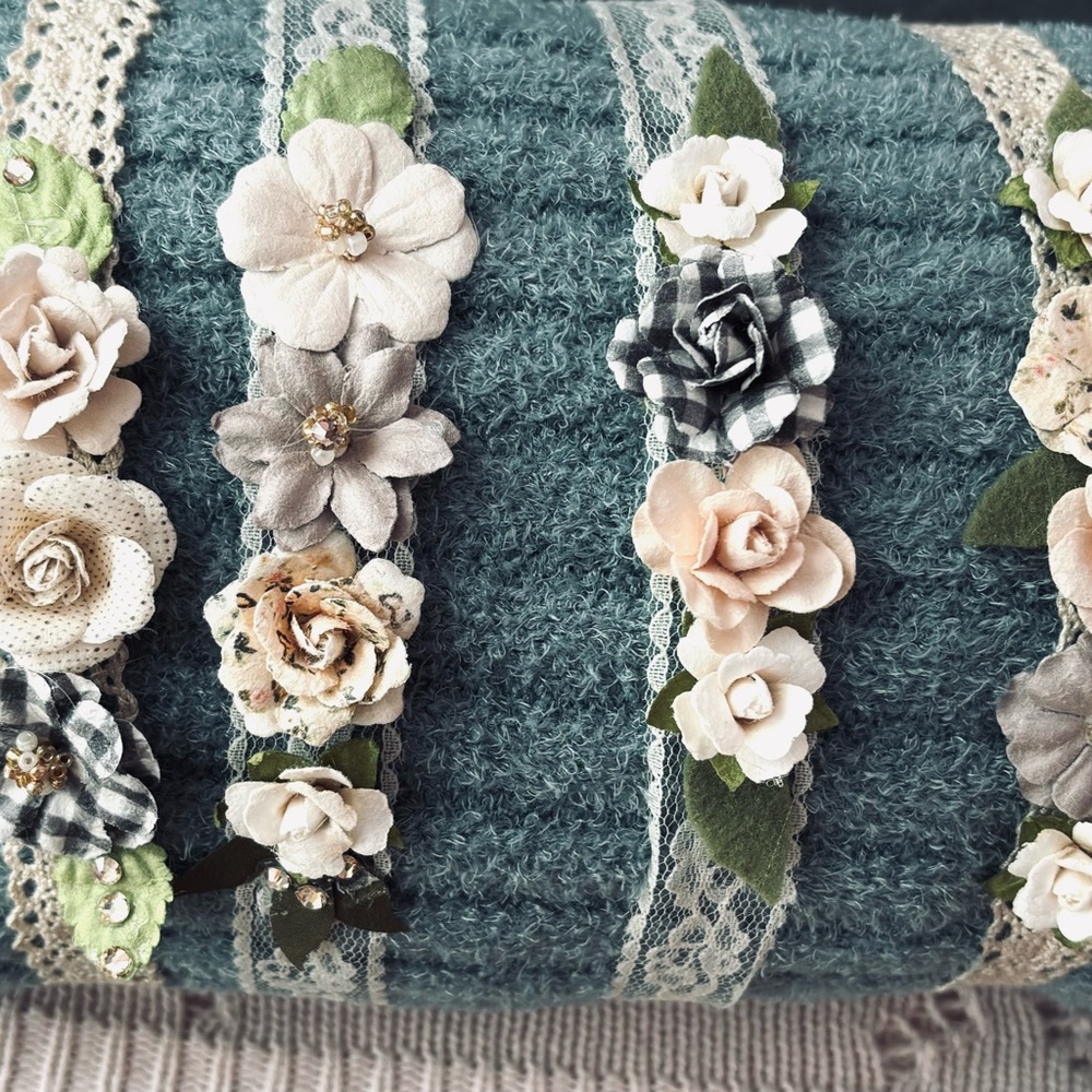 Hand Crafted Floral Headbands in Teal, Cream, Peach, Green, Gray